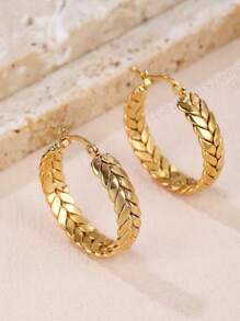 A Pair Of Popular Wheat Ear C-Shaped Stainless Steel Earrings Suitable For Ladies To Wear To The Party.