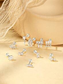 1 pieza Pendientes de plata de ley 925 con diseño asimétrico de espalda plana para cartílago y hélice, joyas para uso diario, boda, fiesta, compromiso, aniversario y San Valentín