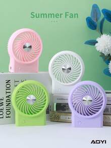 AOYI 1pc Rechargeable 500mAh Desktop 3 Speed Mini Fan With Charging Cable, Minimalist Design - Multicolor - View 1