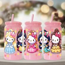 Sanrio 1 pieza Botella de agua de plástico rosa de 16 oz con estampado de Hello Kitty de Sanrio, adecuado para café, bebidas, cerveza, leche, jugo, un gran regalo de hidratación de verano para ella (con pajita reutilizable)