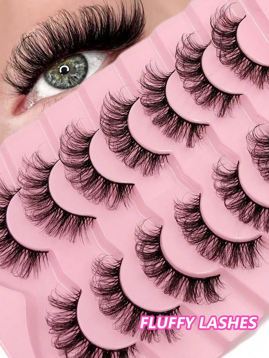 Asiteo 7 Pairs Fluffy False Eyelashes, Natural & Thick Soft, Reusable, Suitable For Eyelash Extensions - Black - View 1