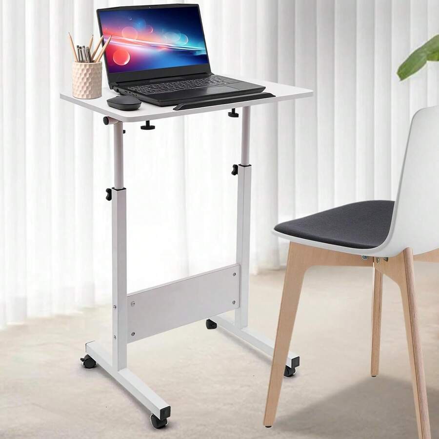SHZICMY Small Standing Desk With Wheels, Adjustable Height Laptop Rolling Stand Up Table, Portable Mobile Book Stopper Workstation Desk For Home, Office (16"*24" - White) - 白色 - 查看 1