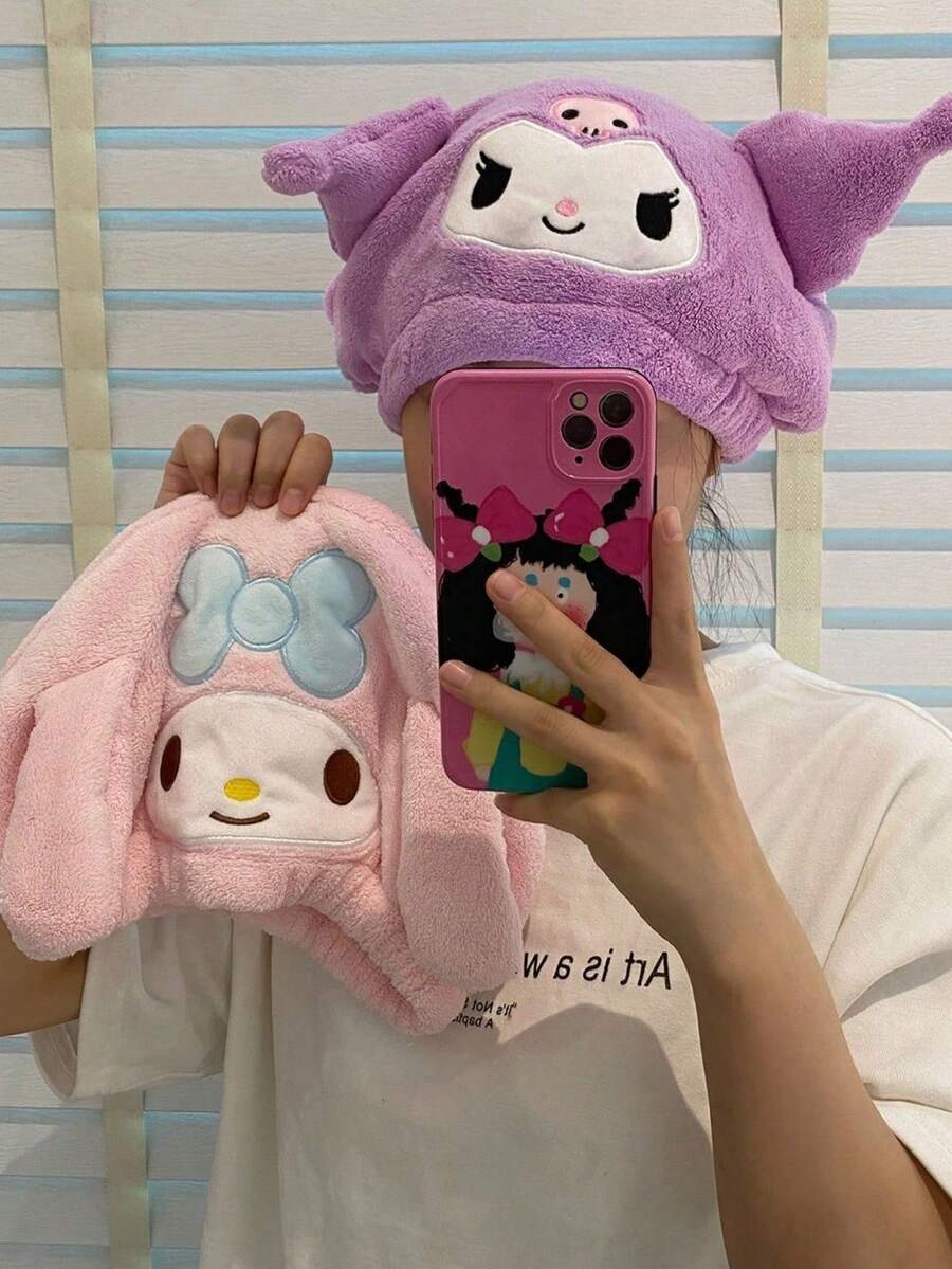 SANRIO 1 chiếc mũ trùm tóc hoạt hình - Siêu thấm hút, nhanh khô, mềm mại và thoải mái - Khăn trùm tóc thời trang giúp tạo kiểu tóc dễ dàng, thích hợp cho mùa tựu trường, khăn tắm cho tiệm làm đẹp, khách sạn, thể thao, đồ dùng thiết yếu tại nhà, khăn tắm, chăm sóc da. - Nhiều màu - Xem 1