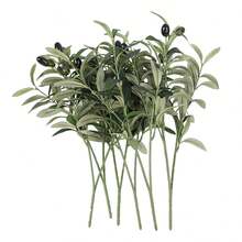 Rama de árbol de hojas de olivo artificial con fruta para decoración del hogar, jardín, jarrón, decoración de boda y ramo de flores de seda