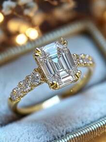 1 pezzo Anello di lusso e alla moda da donna in rame e argento con zirconia cubica incastonata geometricamente, adatto per uso quotidiano, proposta di matrimonio, fidanzamento, matrimonio, anniversario, regalo per la fidanzata