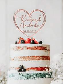 1pc Customized Wedding Cake Topper With Heart Shape And Name And Date, Personalized Acrylic Cake Topper, Heart Shape, Available In Various Colors,Multi-Functional, ,Ornamental,Reusable,Exquisite,Stylish,High-Quality,Colorful,Modern,Custom,Personalized,Unique,Ideal Gifts For Him,Ideal Gifts For Her,Boyfriend,Dad,Girlfriend,Mom,Family,Friends,Tea Room,Home,Garden,Office,For Anniversaries,For Valentine's Day,For Mother's Day,For Birthdays,For Father's Day,For Graduation,For Weddings,For Housewarming,Home Decor,Customized Cake Tags,Personal Items,Chic Design - Multicolor - View 4