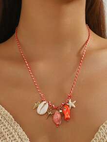 1 海滩度假海洋风格简约女士陶瓷小鱼吊坠项链，陶瓷海星吊坠项链，天然石吊坠项链，赠送朋友 - 彩色 - 查看 2