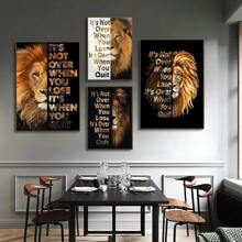 1 pezzo Tela stampata con dipinto di un leone, citazione motivazionale, poster animale ispiratore e positivo per decorazione d'ufficio o casa, senza cornice