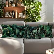 4pcs Green Golden Leaf Printed Cushion Cover Set - Multicolor - View 7