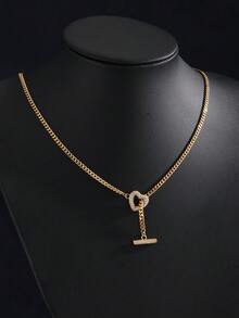 rakol Minimalist Luxury Women's Pendant Necklace, Hollow Heart Pendant With Full Diamond Inlay On Cuban Chain, Silver Cold Tone Or Warm Golden Tone, Suitable For Women's Daily, Date Or Light Party Occasions - Necklace - View 5