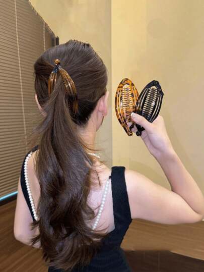 Elegant Minimalist Salmon Hair Clips, Versatile Leopard Print Ponytail Claw Clips, Banana Hair Clips, For Slouchy Hair Up Hair Claws Hair Barrettes, School Stuff