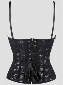 Áo corset ren hoa đen gợi cảm, dây đeo điều chỉnh được, khóa kéo bên hông, gọng corset định hình eo, phong cách Gothic cho tiệc tùng và hẹn hò. - màu đen - Xem 3