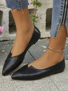 2025 Autumn Oversized Women's Pointed Toe Slip-On Flats, Black, Outdoor Daily Casual Loafers, Chocolate Brown Soft Sole Work Shoes, Driving Moccasins, Sizes 35-45