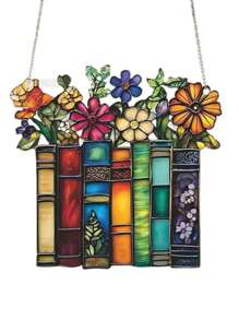 1pc 2D Flat Flower Book Acrylic Sun Catcher Hanging Decor, Book Window Suncatcher, Gift For Book Lovers, Librarians, Reading Club, Library Decoration