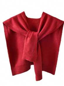 1 pièce Cardigan col châle en mélange de laine de haute qualité, minimaliste, avec patchwork de couleur unie et rayures, pour femmes. Poncho sans manches polyvalent. Châle tricoté de couleur unie pour l'automne 2025. Nouveau châle tricoté fin à rayures pour assortir avec un pull, une chemise, une écharpe [légère différence de couleur par rapport au produit réel]