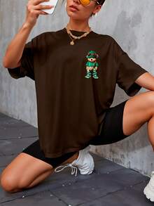 Oversized Streetwear T-Shirt Bear  Gangsta Skater Smile Fire  REF 7195 - 鏽棕色 - 查看 4