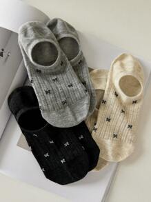 4 paia di calzini da donna leggeri con fiocco, calzini invisibili, comodi, traspiranti e antiscivolo, nei colori bianco, nero e grigio, adatti per la primavera e l'estate