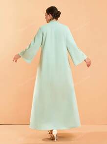 Abito lungo da donna con scollo a V, verde, ricamato con perle, maniche lunghe, nuova collezione Mgiacy