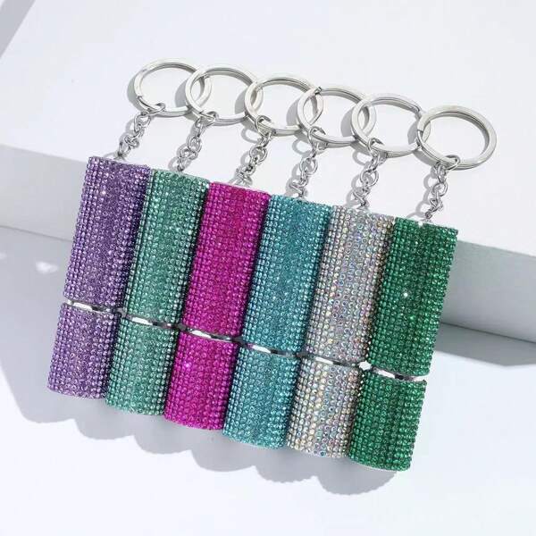 1PC Diamond Inlay Creative Hot Selling Girl Solid Perfume Bottle Key Chain Exquisite Portable Push Bottle, Bag Accessories And Pendants