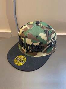 1pc Unisex Casual Streetwear Camo Embroidery Hip Hop Adjustable Wide Brim Flat Top Baseball Cap, Suitable For Men And Women, Spring/Summer/Autumn, Streetstyle, Sun-Shading Outdoor Sports Hat