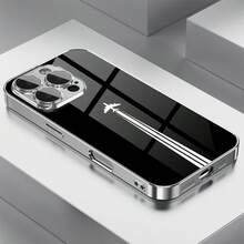 1个飞机起飞图案玻璃材质手机壳，兼容 - 銀 - 查看 1