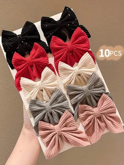Set de 10 pinzas para el cabello con lazo texturizado, adornadas con lentejuelas delicadas, diseño de gran tamaño, fácilmente se convierten en el centro de atención de tu peinado - Adecuado para niñas y mujeres, se adapta tanto a estilos dulces como elegantes, ¡agrega un encanto único a tu cabello! Pinzas para el cabello, accesorios escolares, ropa de invierno para mujer, atuendo Y2K, lazos, lindo