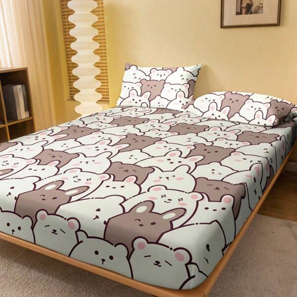 1 pieza de sábana esmerilada con patrón de oso M, colcha estampada para dormitorio, ropa de cama (excluyendo fundas de almohada)