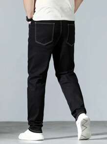 1pc Regular Fit Men's Casual Straight Leg Black Jeans, Comfortable For Street Style, Urban Walking And Outdoor Activities