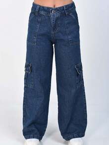 Fashionable Cargo Pants For Kids, Youth, Premium Jeans, Sizes 10 To 16 - 深色水洗藍 - 查看 5