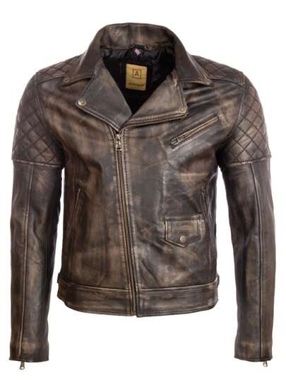 AVIATRIX Men's Real Leather Diamond Biker Jacket 6MFX Special Black