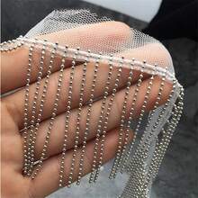 1码黑白网底金色银色金属珠流苏链饰边，6厘米宽，适用于服装和家居用品的装饰边 - 彩色 - 查看 4