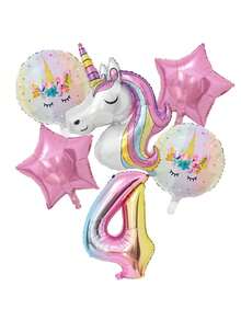 6pcs Unicorn Theme Gradient Color 32-Inch Foil Balloons Set, Including 0-9 Numbers, For Birthday Party Decoration, Back To School Valentine Day - Multicolor - View 21