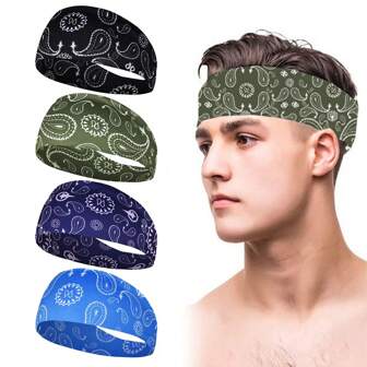 1 pièce Bandeau de sport pour hommes, bandeau élastique à imprimé cachemire pour la course, la fitness, accessoires de cheveux