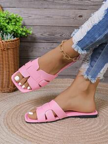 Women's Fashion Flat Square Toe Slip On Sandals, Versatile For Spring And Summer - Pink - View 2