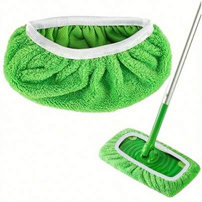 6/12 Pieces Of Reusable Ultra-Fine Fiber Green Mop Pad - Super Absorbent And With Elastic Band Design, Wet/Dry Cleaning Cloth, Suitable For Hardwood Flooring, Tile And Sub Adhesive Flooring, Can Be Installed With Standard Mop