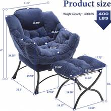 Lazy Chair With Ottoman, Modern Lounge Accent Chair With Armrests And A Side Pocket, Leisure Upholstered Sofa Chair Reading Chair With Footrest For Small Space, Corner Chair(Navy Blue) - Màu xanh hải quân - Xem 3