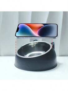 PETSIN Elevated Stainless Steel Cat Bowl With Cute Ear Stand - 2-In-1 Inclined Food & Water Dish For Neck Protection