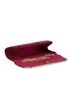 Girly Handbags Womens Plain Faux Suede Clutch Bag - Burgundy - View 5