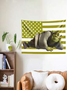 1pc Cartoon Character Green American Flag Funny Tapestry Polyester 90g Printed Wall Hanging, Suitable For College Dormitory, Bedroom, Living Room, Home Decoration, Beautiful Art Tapestry, Ideal Holiday Gift