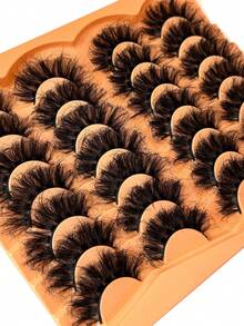 14 Pairs Natural-Looking Soft Fluffy 3D Russian Volume False Eyelashes, Dramatic Thick Multi-Layered Messy Mink Lashes, Clever Long Fox Eye Lifting Full Lash Strip, Reusable, Suitable For Daily Wear And Holiday Parties, Can Be Given As A Gift - 濃密款 - 查看 5