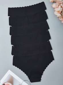 12pcs/Set Women's Seamless Mid-Waist Panties, 6 Black & 6 Apricot Color, Soft & Comfortable Everyday And Date Wear