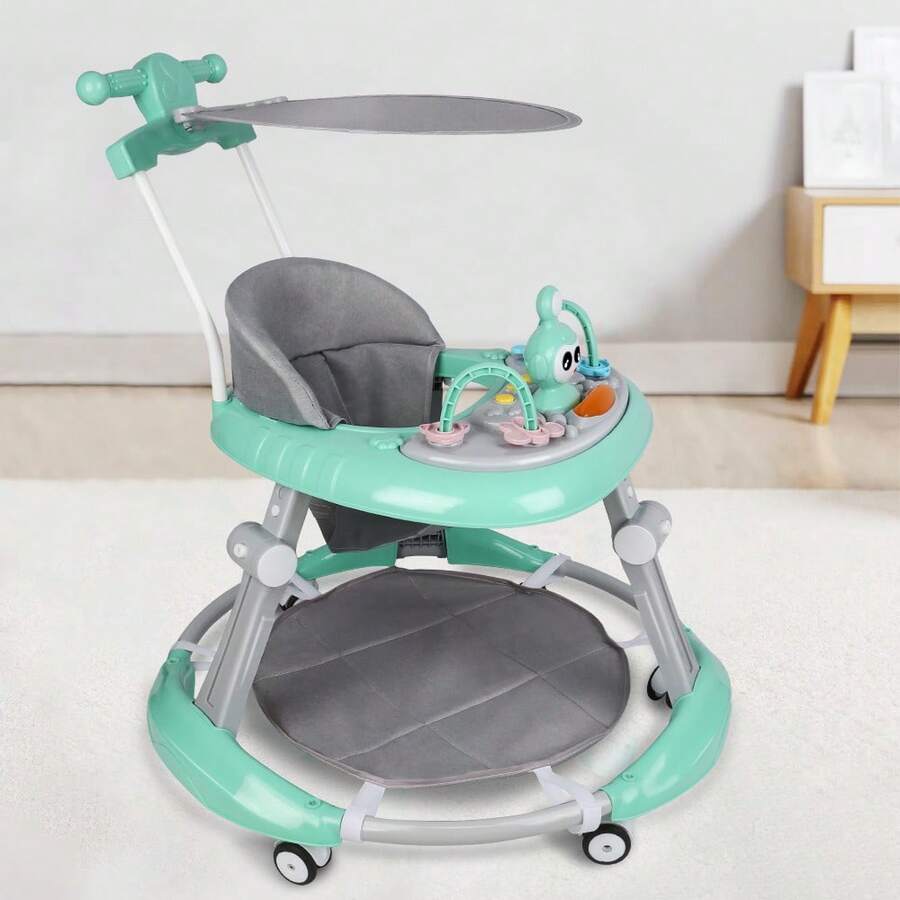 Lauflernwagen mit abnehmbarem Verdeck, Lauflernwagen, 5-fach höhenverstellbar, Lauflernwagen mit hoher Rückenlehne, faltbar, Kinder ab 6 Monaten, Spieltisch