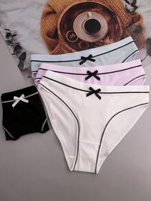 4pcs Women Soft Milk Silk Bowknot Comfy Loose Fit Sports Triangle Panties