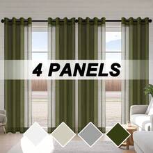 DWCN 4pcs Sheer Curtains Linen Look Semi Transparent Voile Grommet White Curtains For Living Dining Room - 軍綠色 - 查看 1