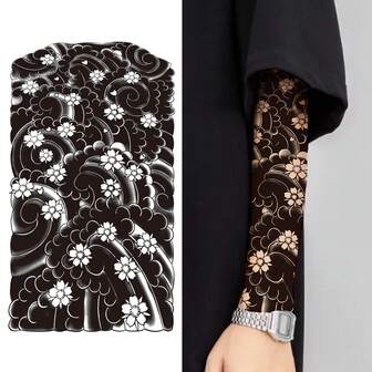 1 片大号半袖草本临时纹身贴纸，防水持久花卉手臂纹身