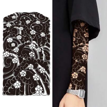 1 Piece Large Half Sleeve Herbal Temporary Tattoo Sticker, Waterproof & Long-Lasting Floral Arm Tattoo