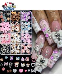 Sanrio 12Girds/Box Sanrio Hello Kitty Cute 3D Nail Art Charms Set DIY Manicure Decorations Accessories For Girls Creative Nail Jewelry Crafts