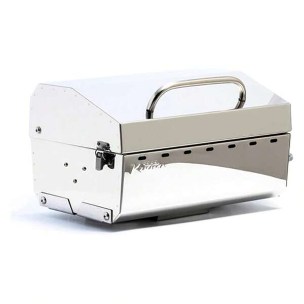 Kuuma Stow N Go 125 Stainless Steel Gas Grill With Latch Handle And Pedestal Mount For Patio Lawn And Garden Silver