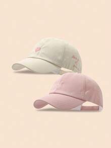 2 件套女士心形刺绣凌乱发髻棒球帽，百搭遮阳帽，夏季 - 彩色 - 查看 7