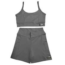 Summer Fitness Set Shorts With Pocket And Strappy Top - Grey - View 2